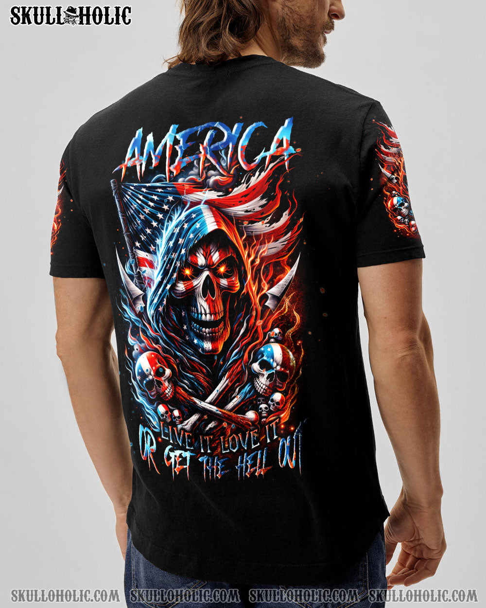 AMERICA LIVE IT LOVE IT OR GET THE HELL OUT SKULL ALL OVER PRINT – TLNT0111231