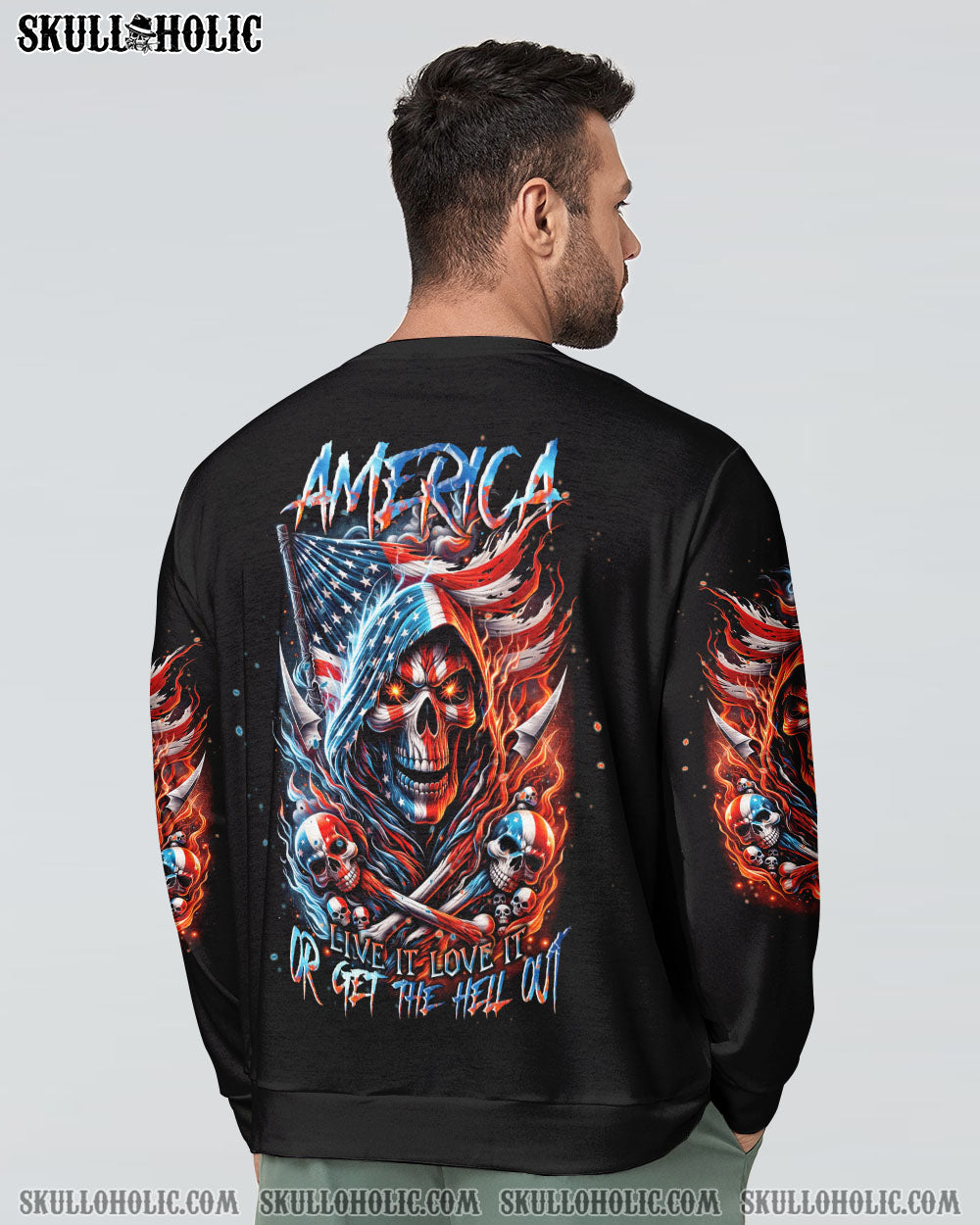 AMERICA LIVE IT LOVE IT OR GET THE HELL OUT SKULL ALL OVER PRINT – TLNT0111231