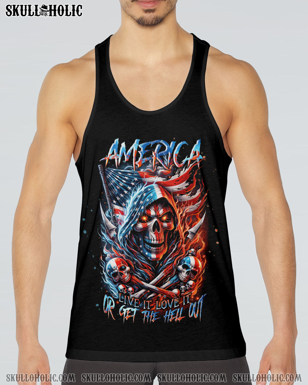 AMERICA LIVE IT LOVE IT OR GET THE HELL OUT SKULL ALL OVER PRINT – TLNT0111231