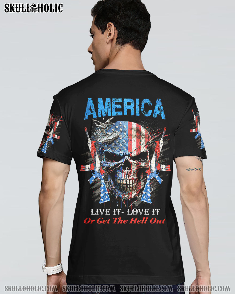 AMERICA LIVE IT LOVE IT OR GET THE HELL OUT SKULL ALL OVER PRINT – YHHN0903232