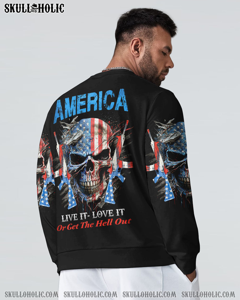 AMERICA LIVE IT LOVE IT OR GET THE HELL OUT SKULL ALL OVER PRINT – YHHN0903232
