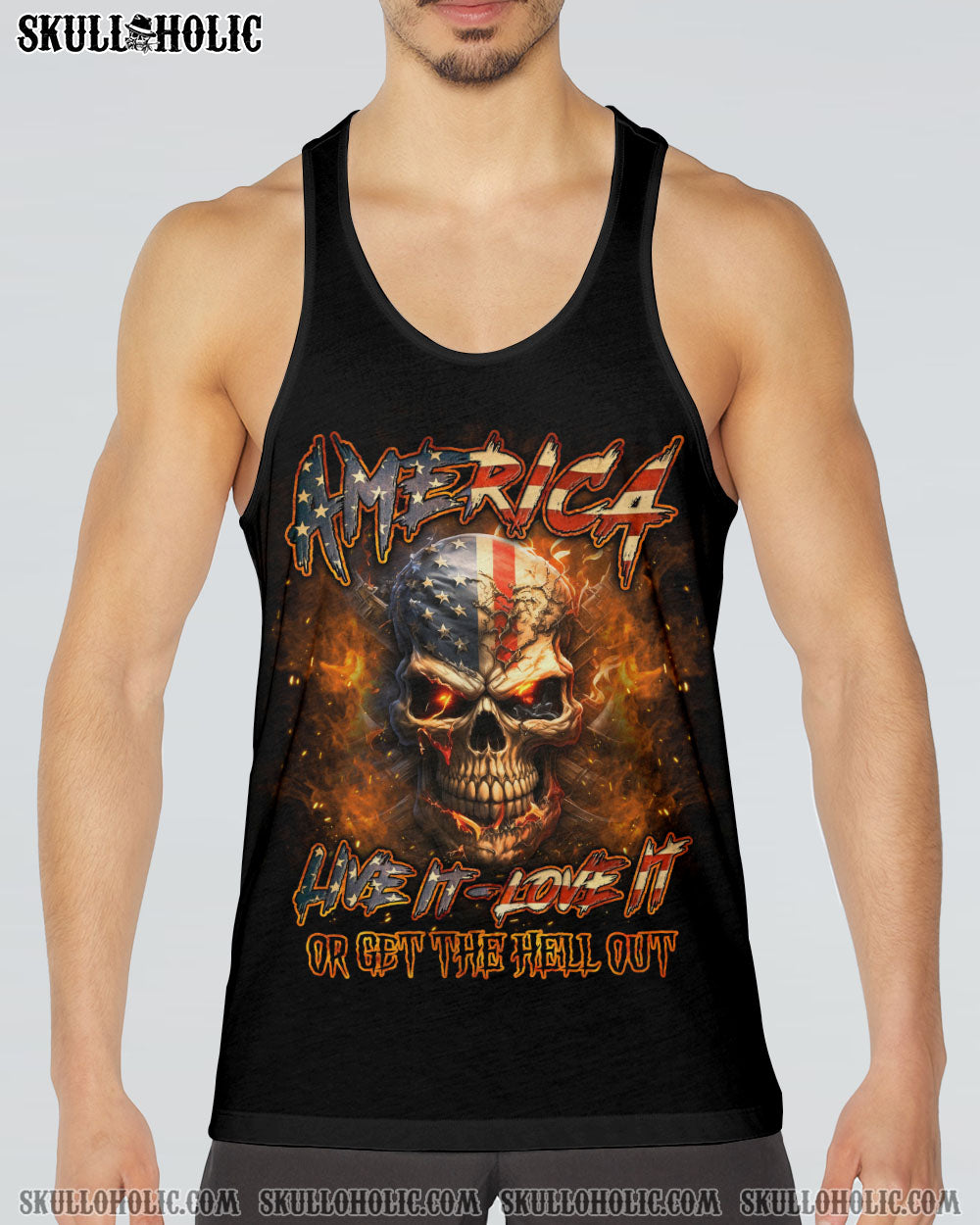 AMERICA LIVE IT LOVE IT OR GET THE HELL OUT SKULL ALL OVER PRINT – YHLN2007231