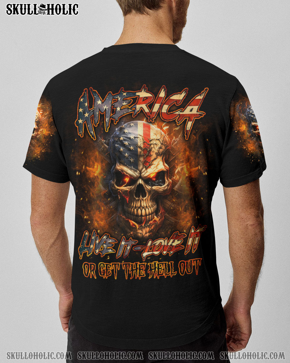 AMERICA LIVE IT LOVE IT OR GET THE HELL OUT SKULL ALL OVER PRINT – YHLN2007231
