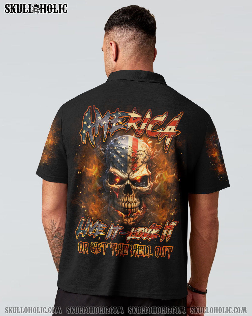 AMERICA LIVE IT LOVE IT OR GET THE HELL OUT SKULL ALL OVER PRINT – YHLN2007231