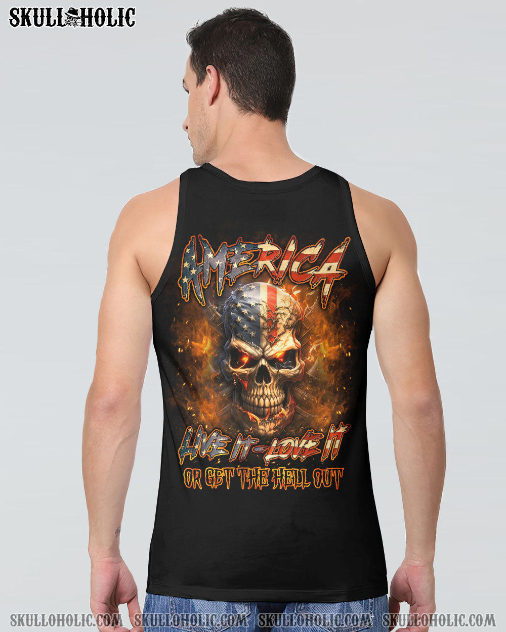 AMERICA LIVE IT LOVE IT OR GET THE HELL OUT SKULL ALL OVER PRINT – YHLN2007231