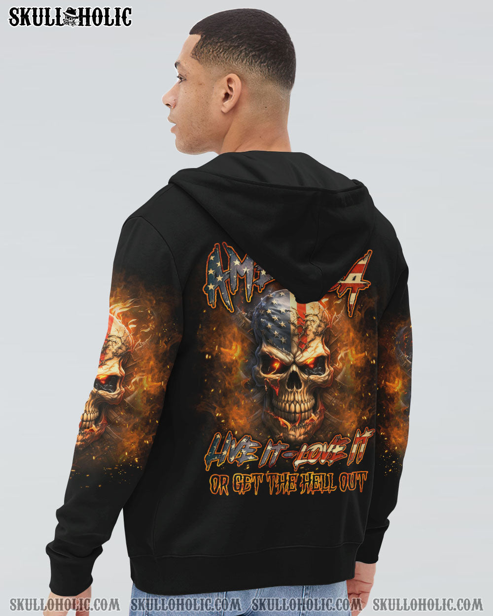 AMERICA LIVE IT LOVE IT OR GET THE HELL OUT SKULL ALL OVER PRINT – YHLN2007231