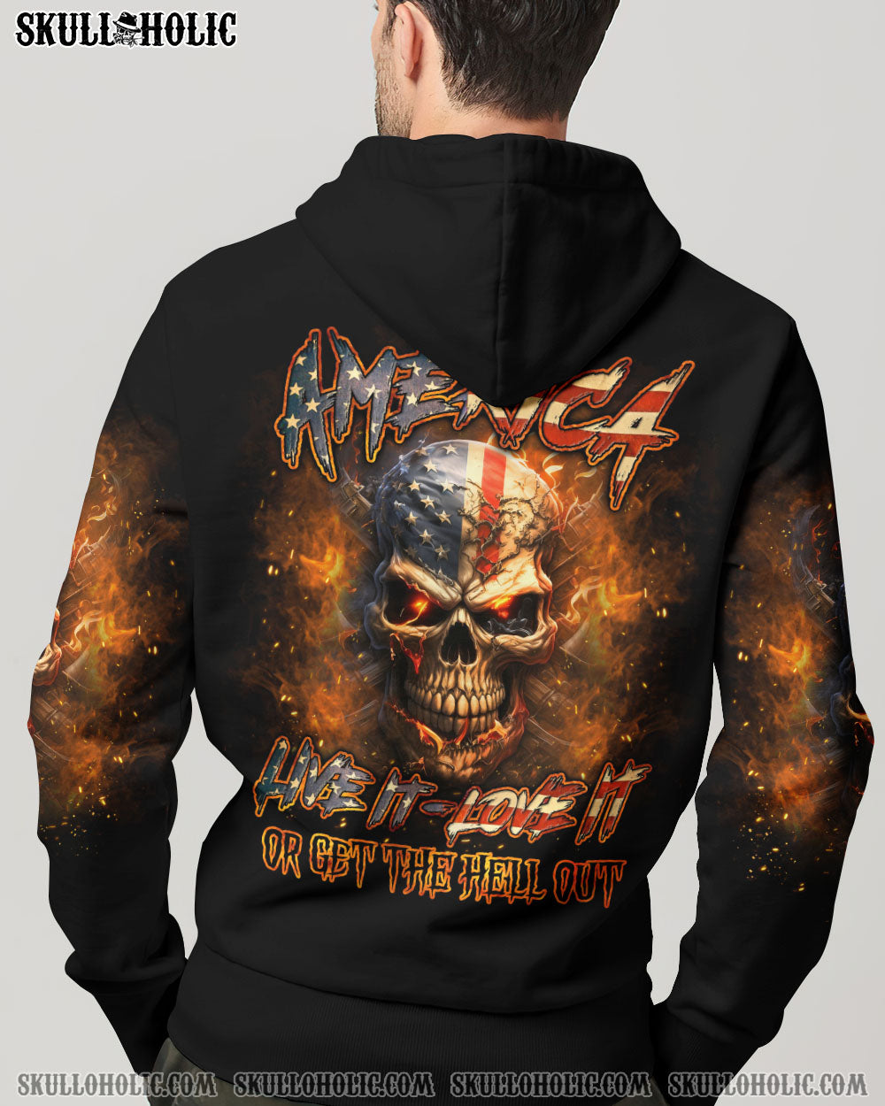 AMERICA LIVE IT LOVE IT OR GET THE HELL OUT SKULL ALL OVER PRINT – YHLN2007231