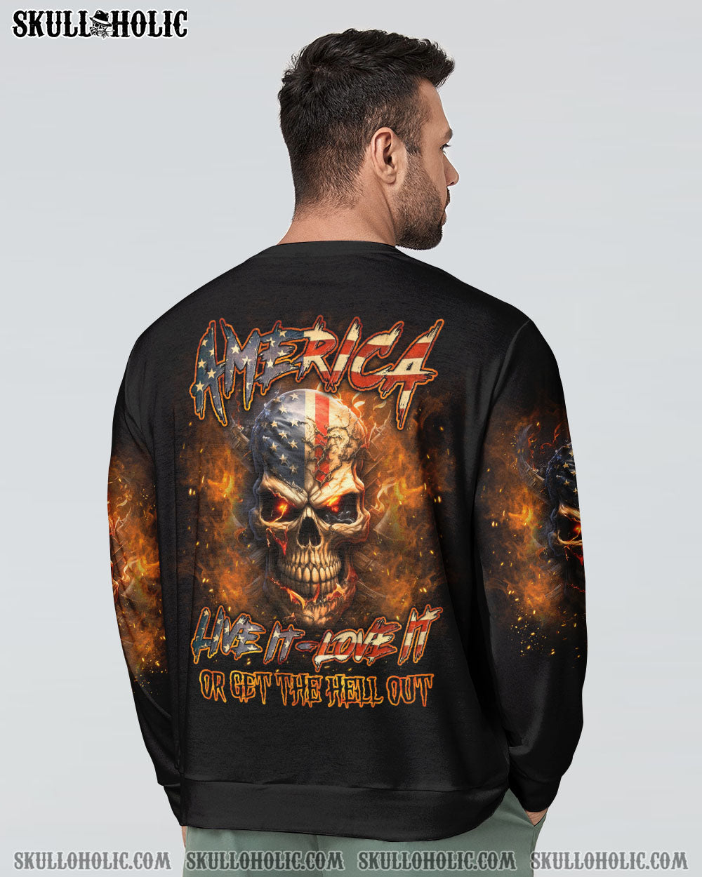 AMERICA LIVE IT LOVE IT OR GET THE HELL OUT SKULL ALL OVER PRINT – YHLN2007231