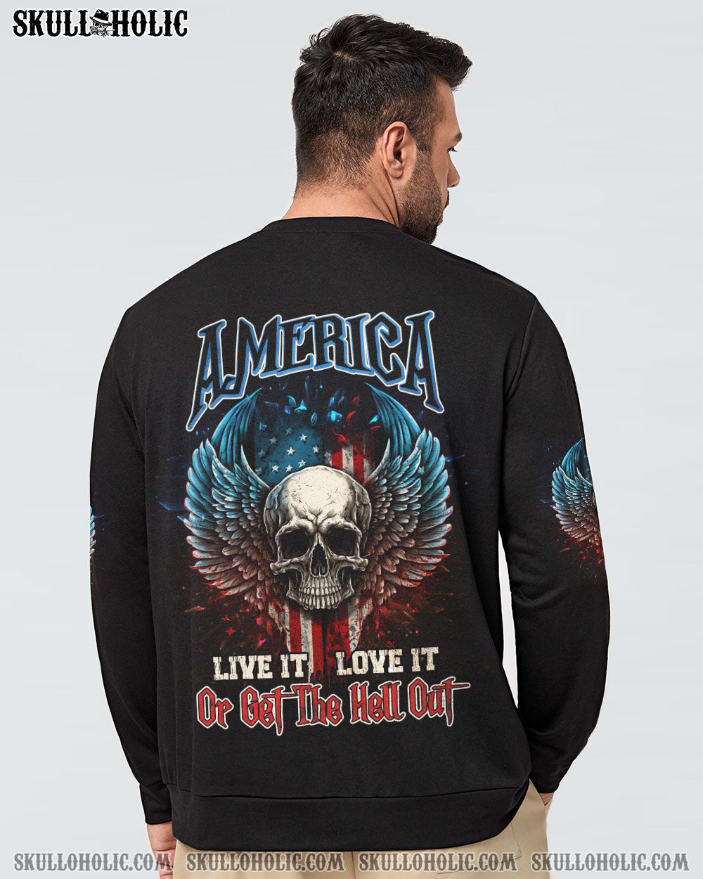 AMERICA LIVE IT LOVE IT OR GET THE HELL OUT SKULL WINGS ALL OVER PRINT – TLNZ0902232
