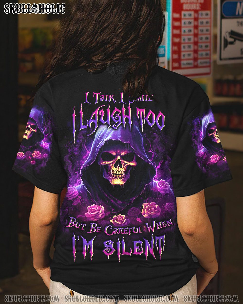 BE CAREFUL WHEN I’M SILENT SKULL ROSE ALL OVER PRINT – YHLN1907231