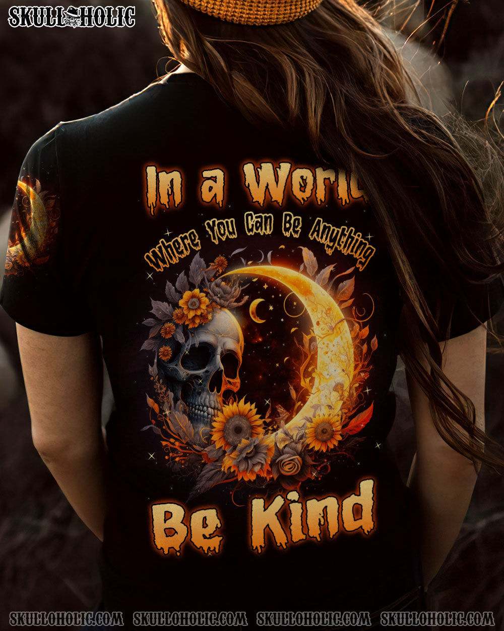 BE KIND SUNFLOWER SKULL CRESCENT MOON ALL OVER PRINT – TLNZ0603234