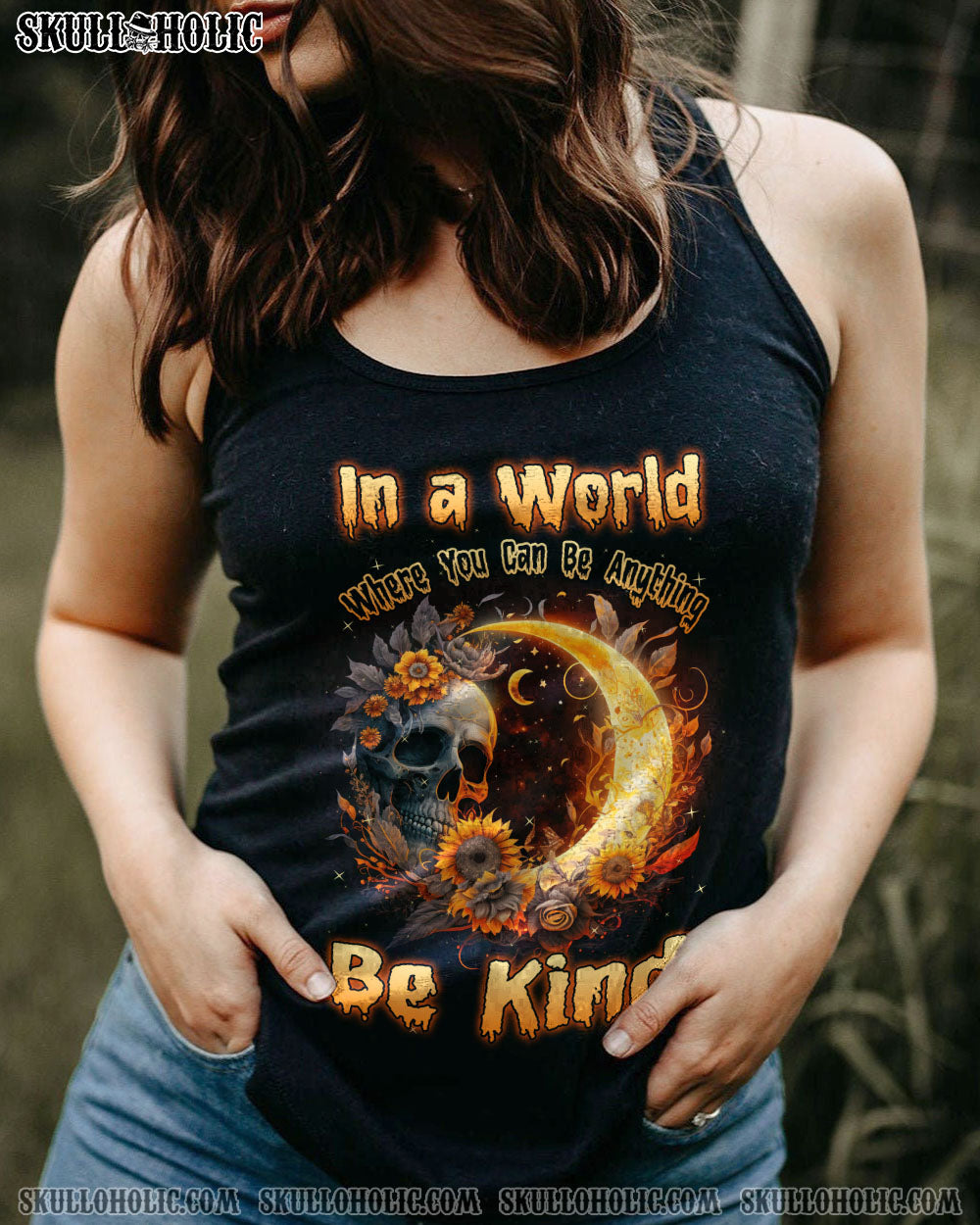 BE KIND SUNFLOWER SKULL CRESCENT MOON ALL OVER PRINT – TLNZ0603234