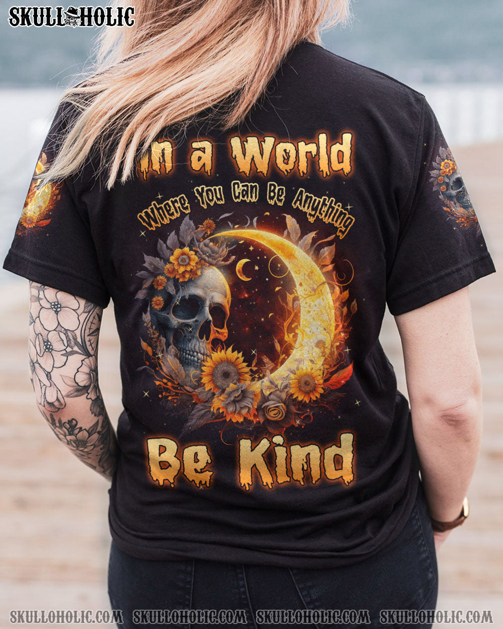 BE KIND SUNFLOWER SKULL CRESCENT MOON ALL OVER PRINT – TLNZ0603234