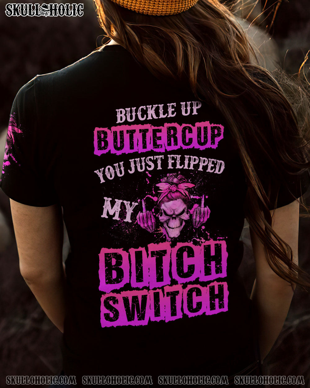 BUCKLE UP BUTTERCUP SKULL ALL OVER PRINT – TLTW1612223