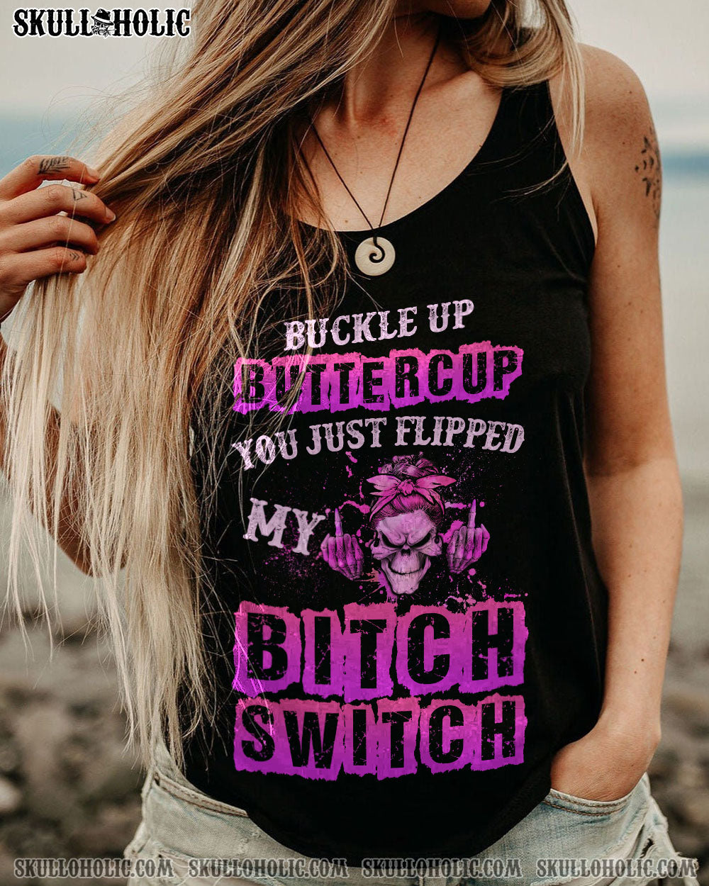 BUCKLE UP BUTTERCUP SKULL ALL OVER PRINT – TLTW1612223