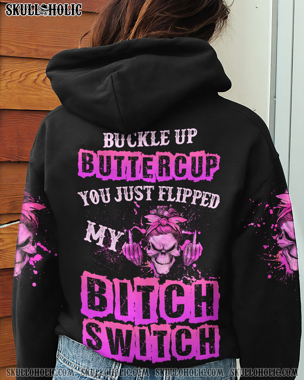BUCKLE UP BUTTERCUP SKULL ALL OVER PRINT – TLTW1612223