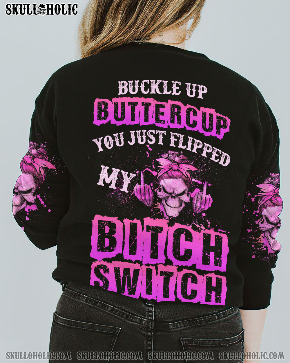 BUCKLE UP BUTTERCUP SKULL ALL OVER PRINT – TLTW1612223