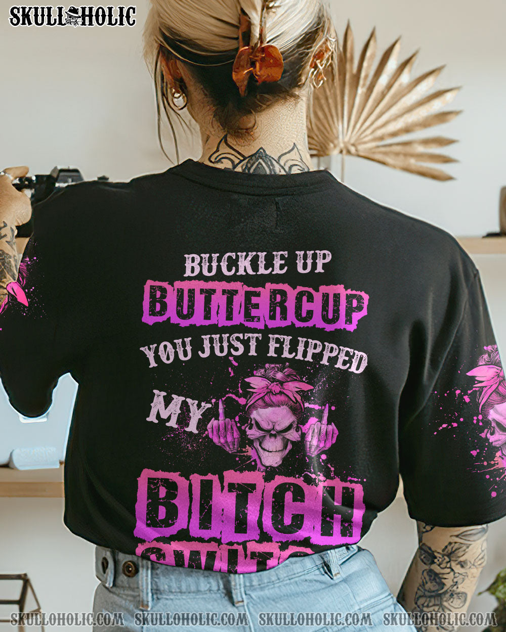 BUCKLE UP BUTTERCUP SKULL ALL OVER PRINT – TLTW1612223