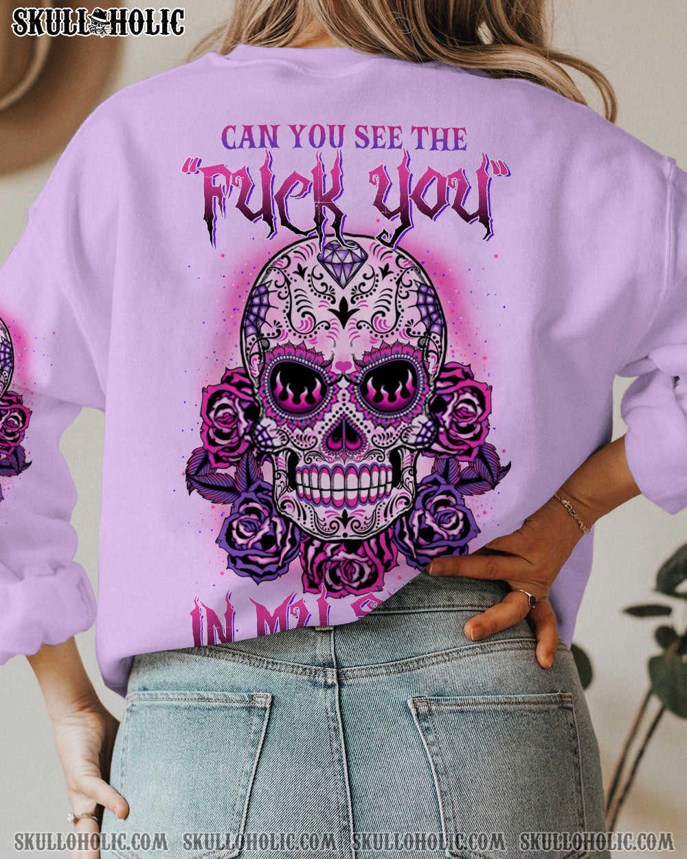 CAN YOU SEE THE F YOU SUGAR SKULL ROSE PURPLE ALL OVER PRINT – TLTW1302235