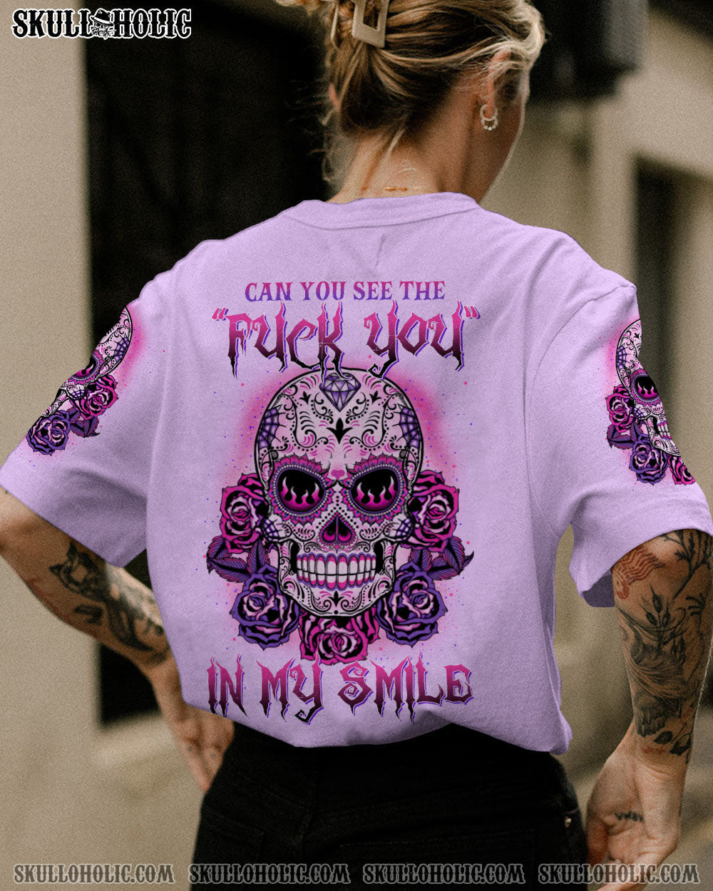 CAN YOU SEE THE F YOU SUGAR SKULL ROSE PURPLE ALL OVER PRINT – TLTW1302235
