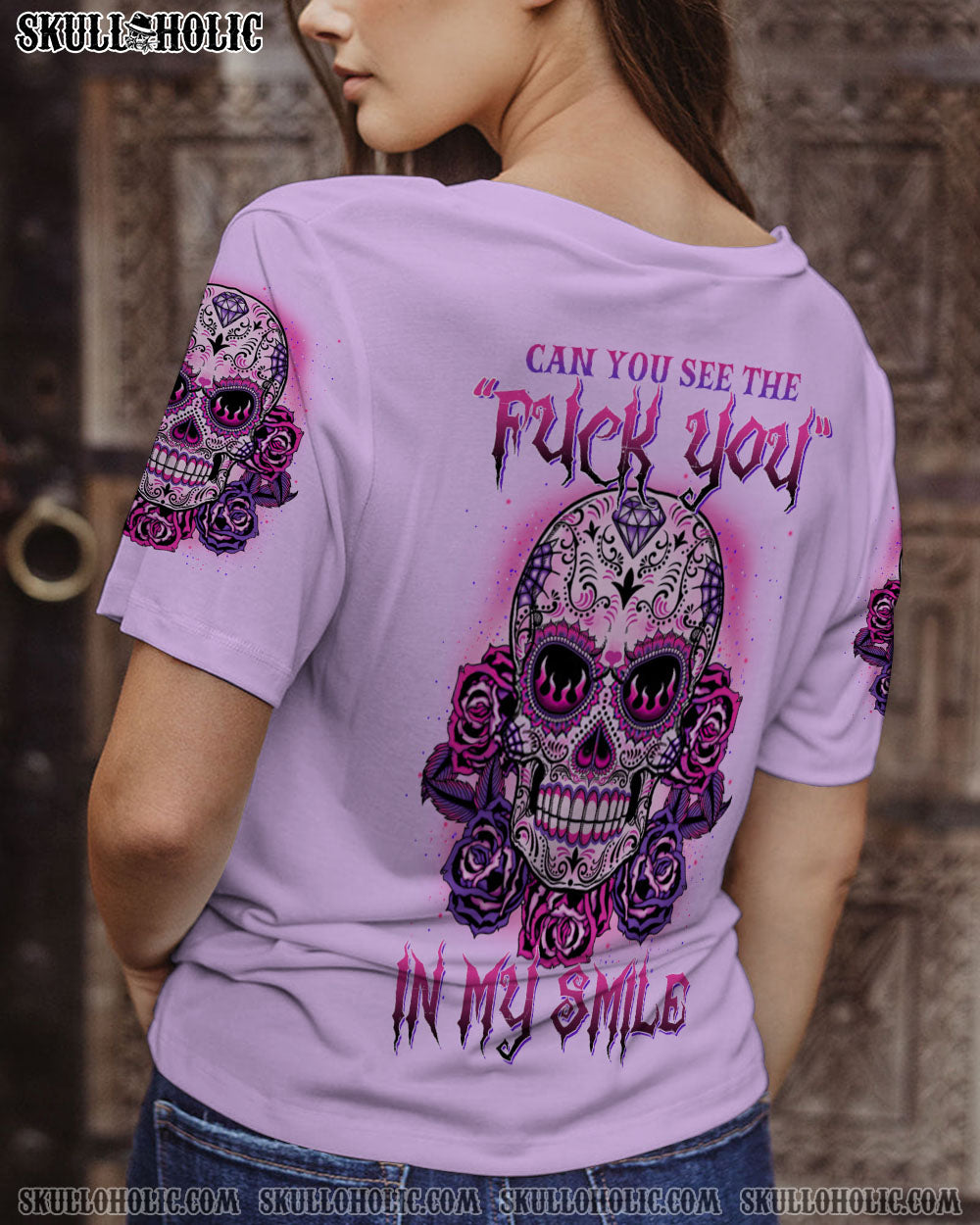 CAN YOU SEE THE F YOU SUGAR SKULL ROSE PURPLE ALL OVER PRINT – TLTW1302235