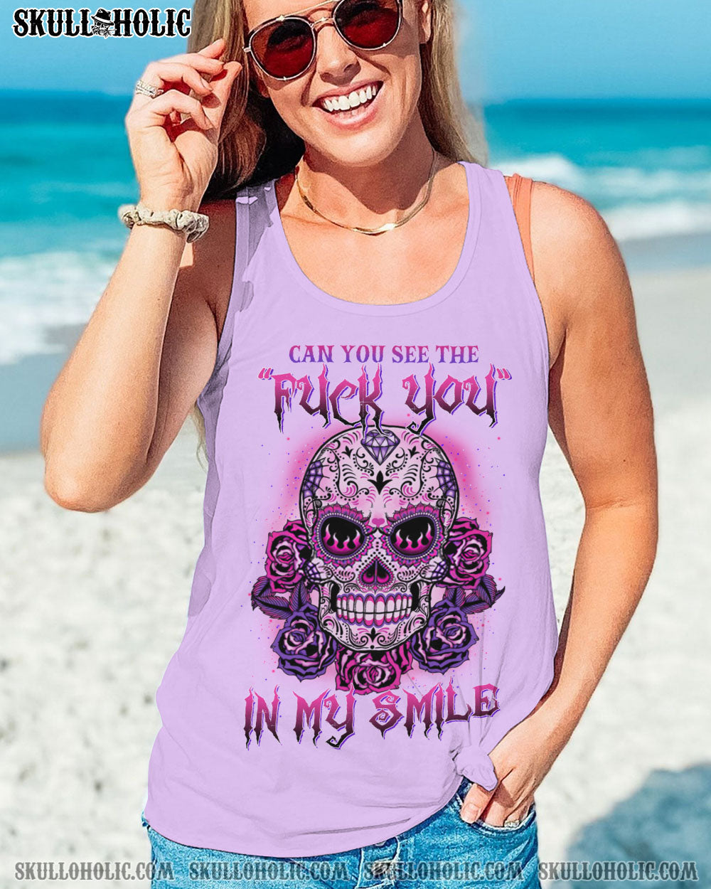 CAN YOU SEE THE F YOU SUGAR SKULL ROSE PURPLE ALL OVER PRINT – TLTW1302235