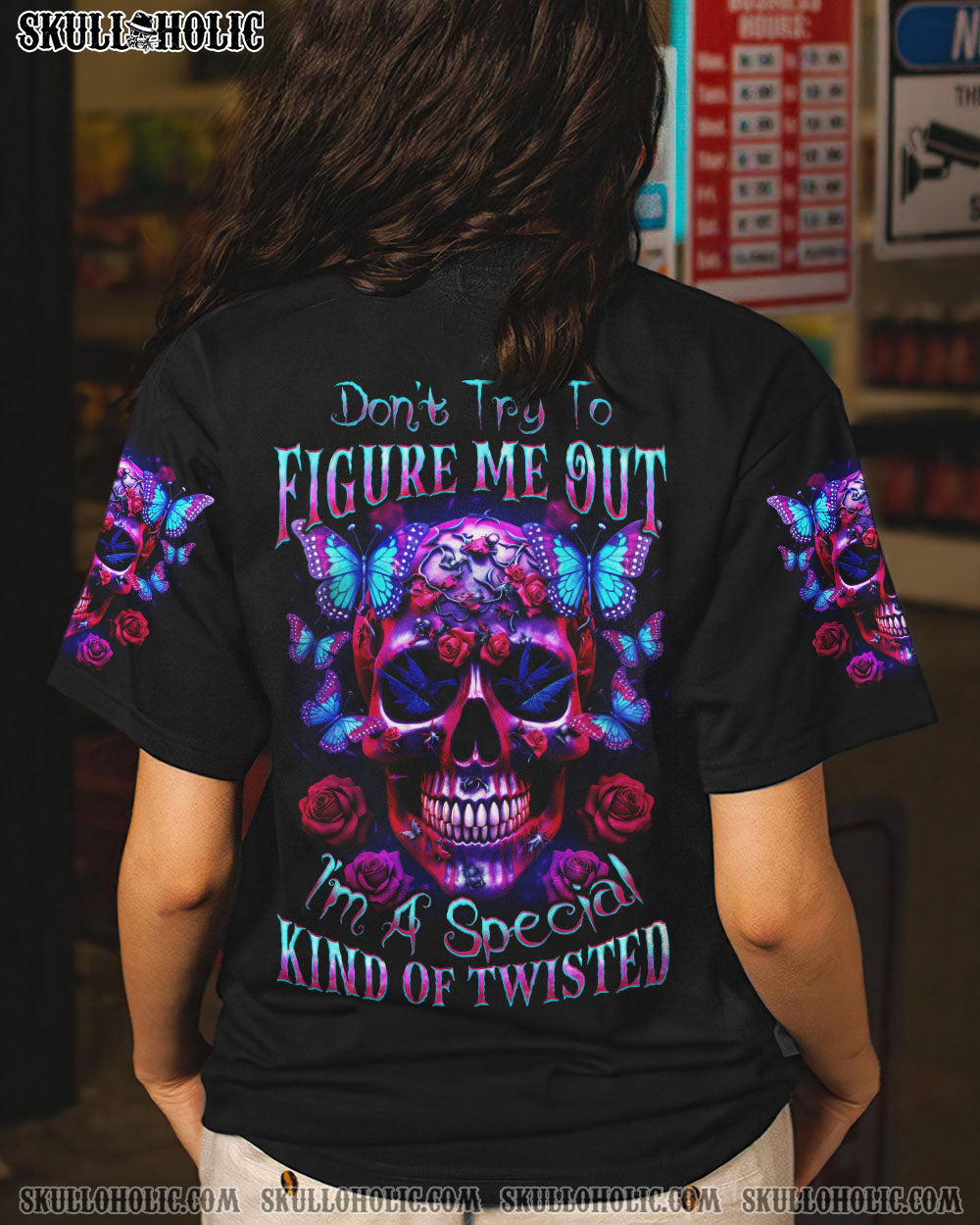 DON’T TRY TO FIGURE ME OUT BUTTERFLY SKULL ALL OVER PRINT – TLTW1505231