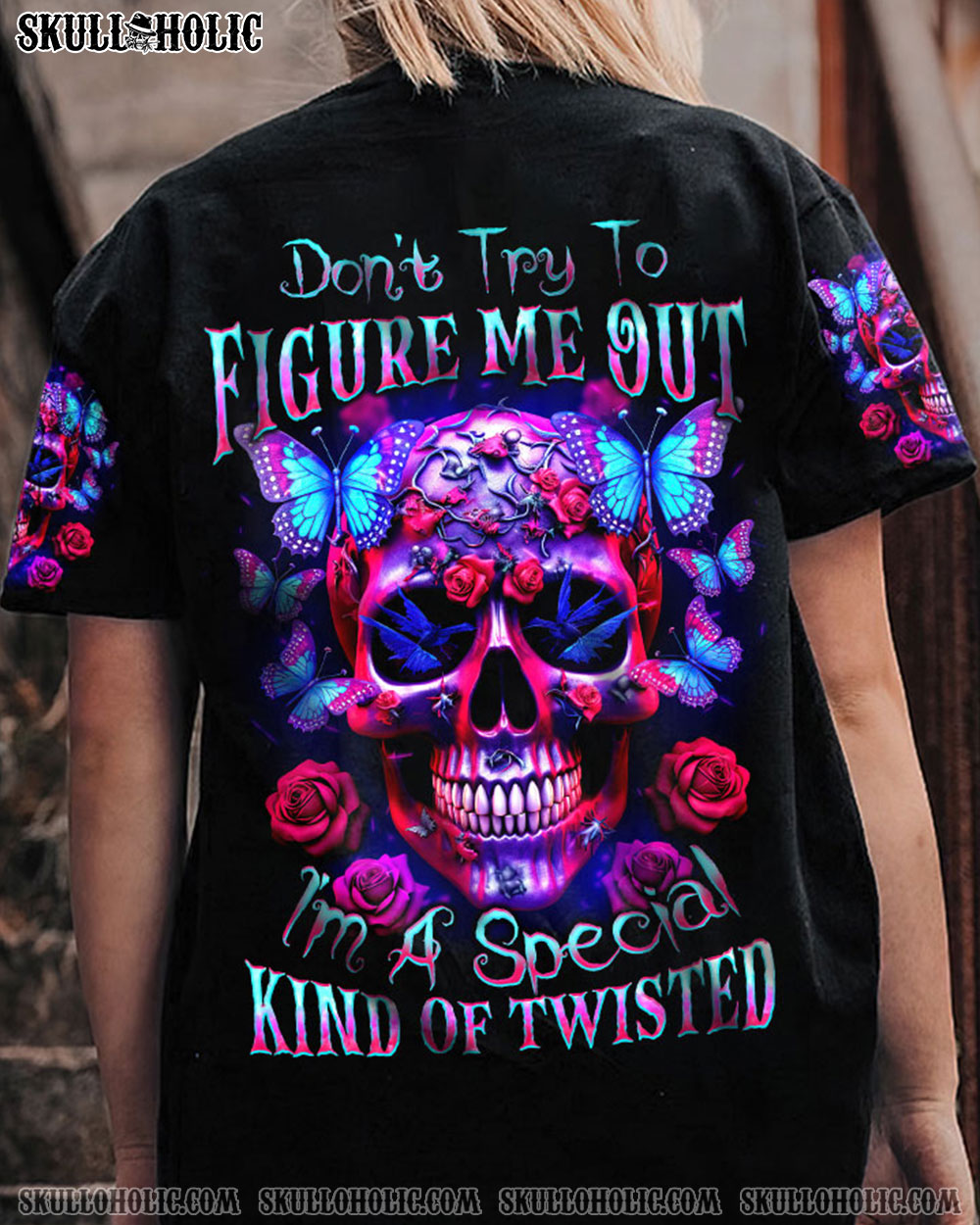 DON’T TRY TO FIGURE ME OUT BUTTERFLY SKULL ALL OVER PRINT – TLTW1505231