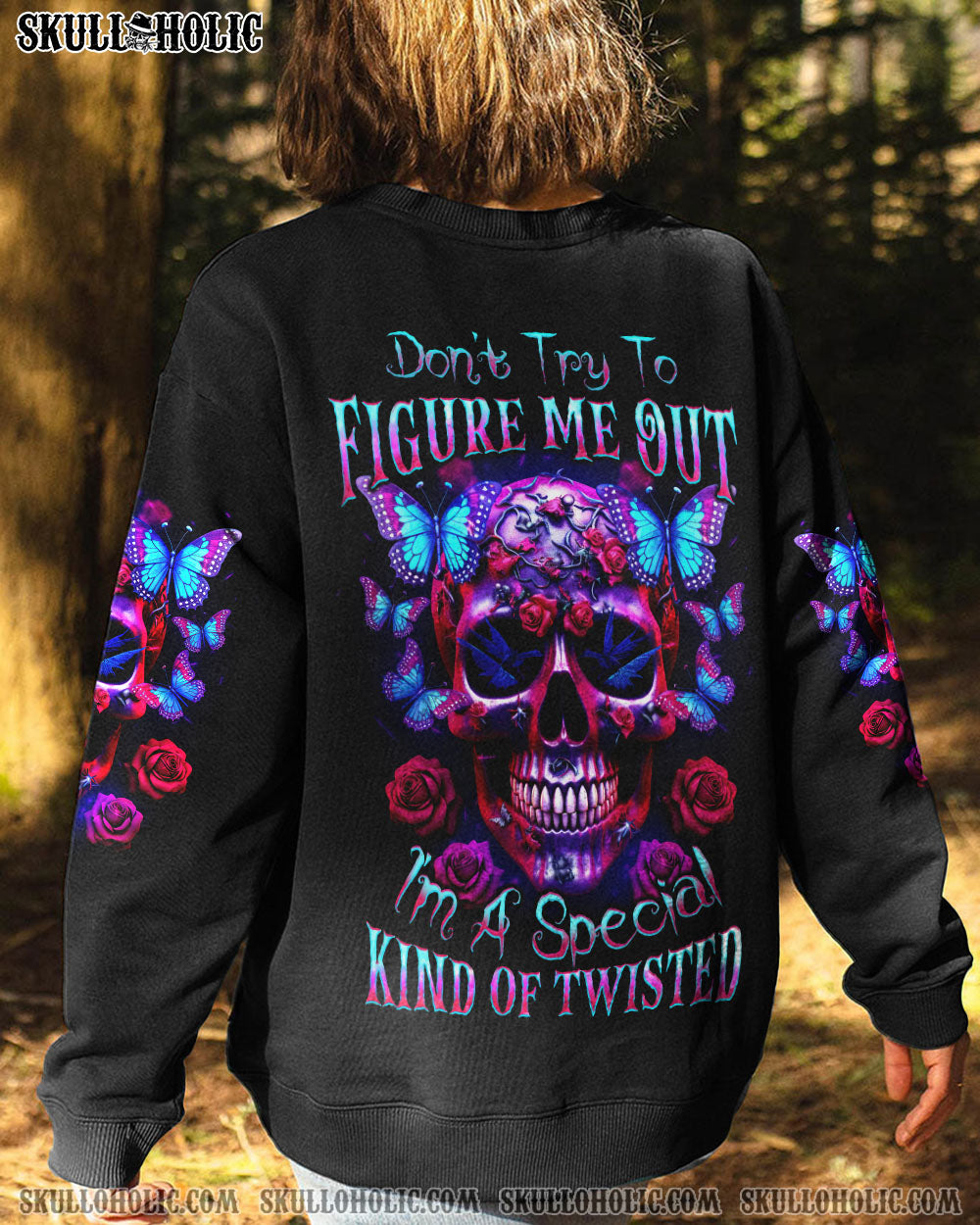 DON’T TRY TO FIGURE ME OUT BUTTERFLY SKULL ALL OVER PRINT – TLTW1505231