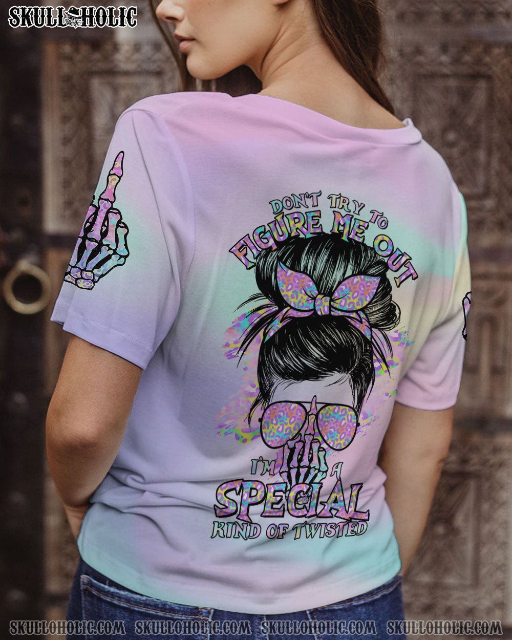 DON’T TRY TO FIGURE ME OUT MESSY BUN HOLO ALL OVER PRINT – TLTR1212221
