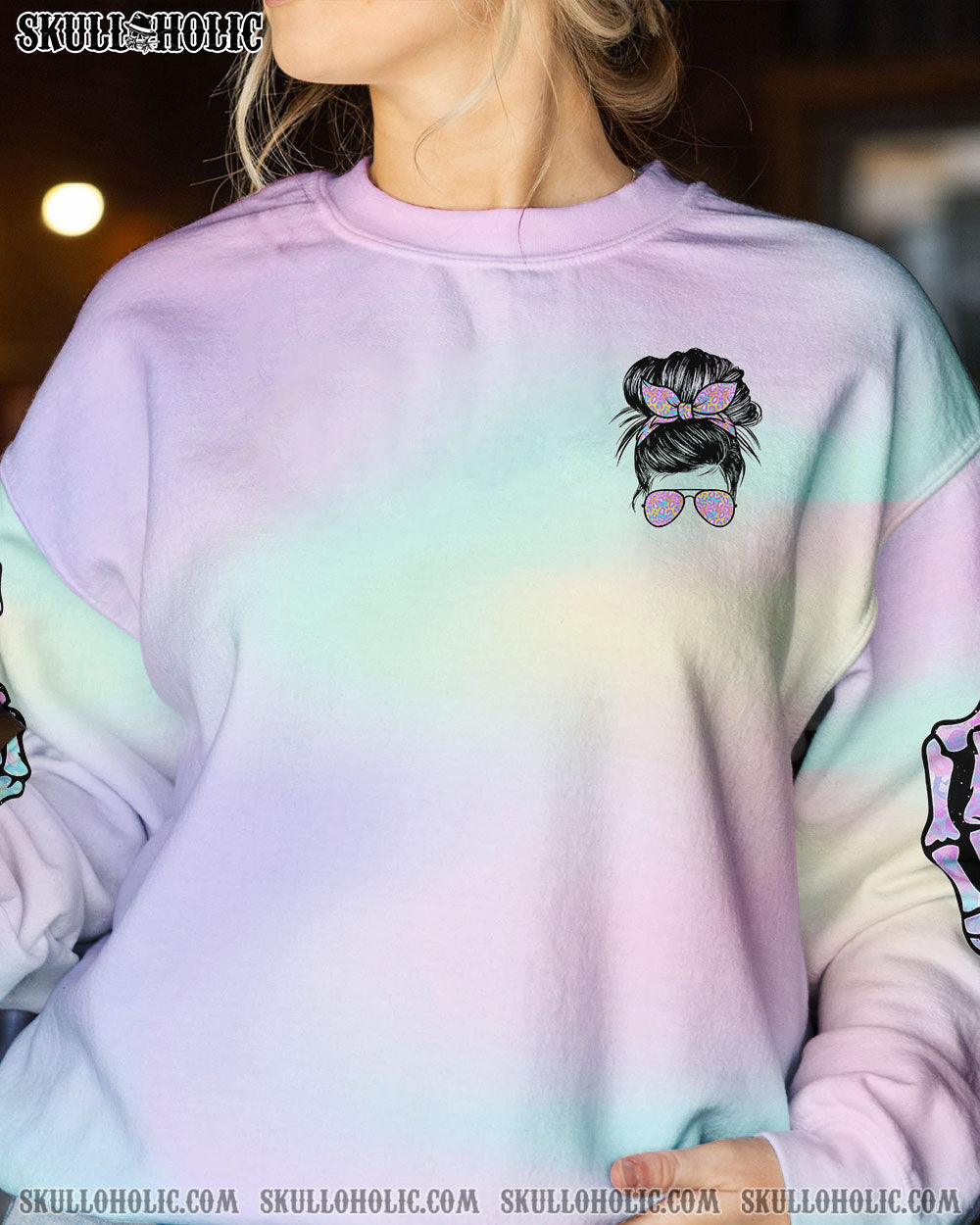 DON’T TRY TO FIGURE ME OUT MESSY BUN HOLO ALL OVER PRINT – TLTR1212221