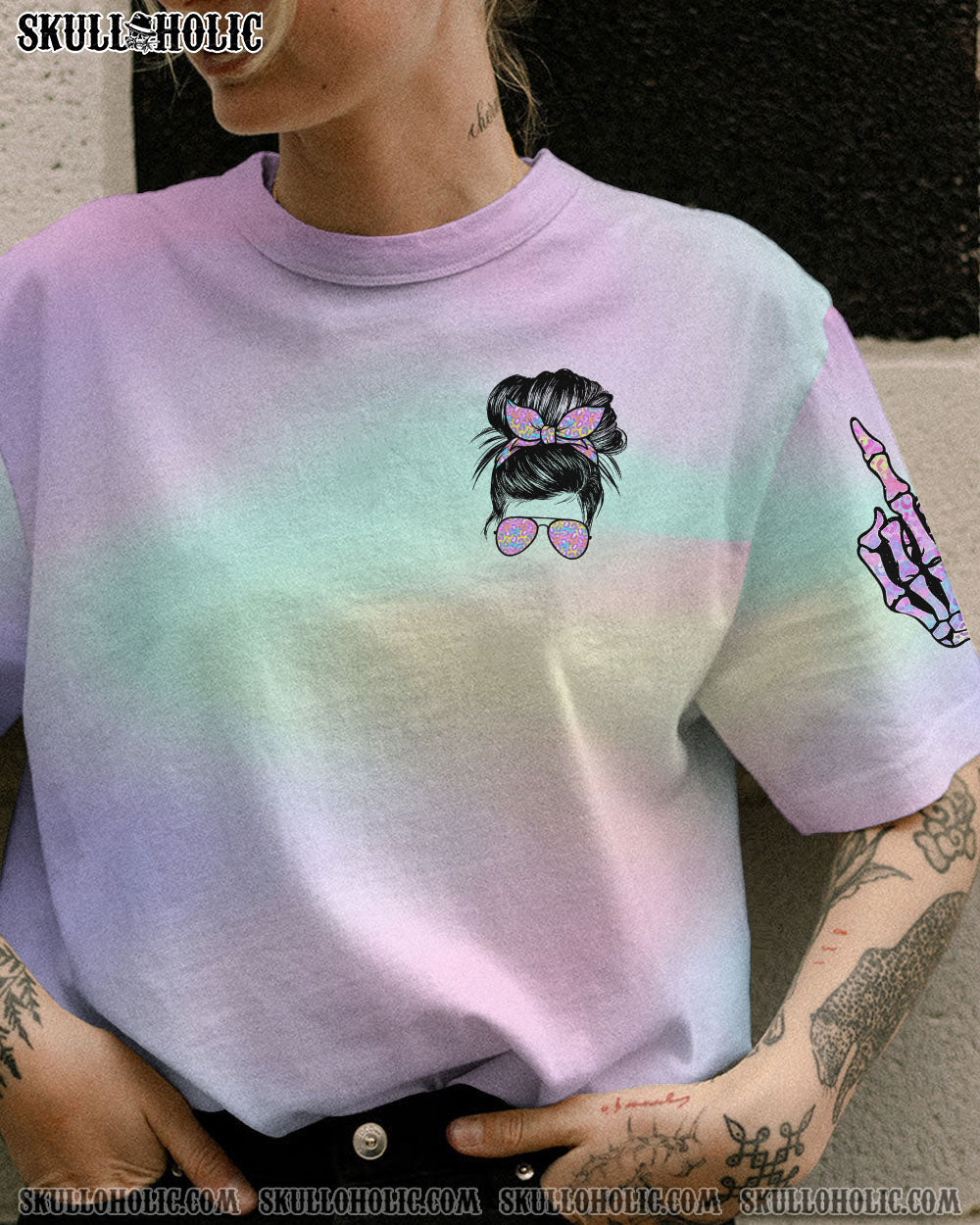 DON’T TRY TO FIGURE ME OUT MESSY BUN HOLO ALL OVER PRINT – TLTR1212221