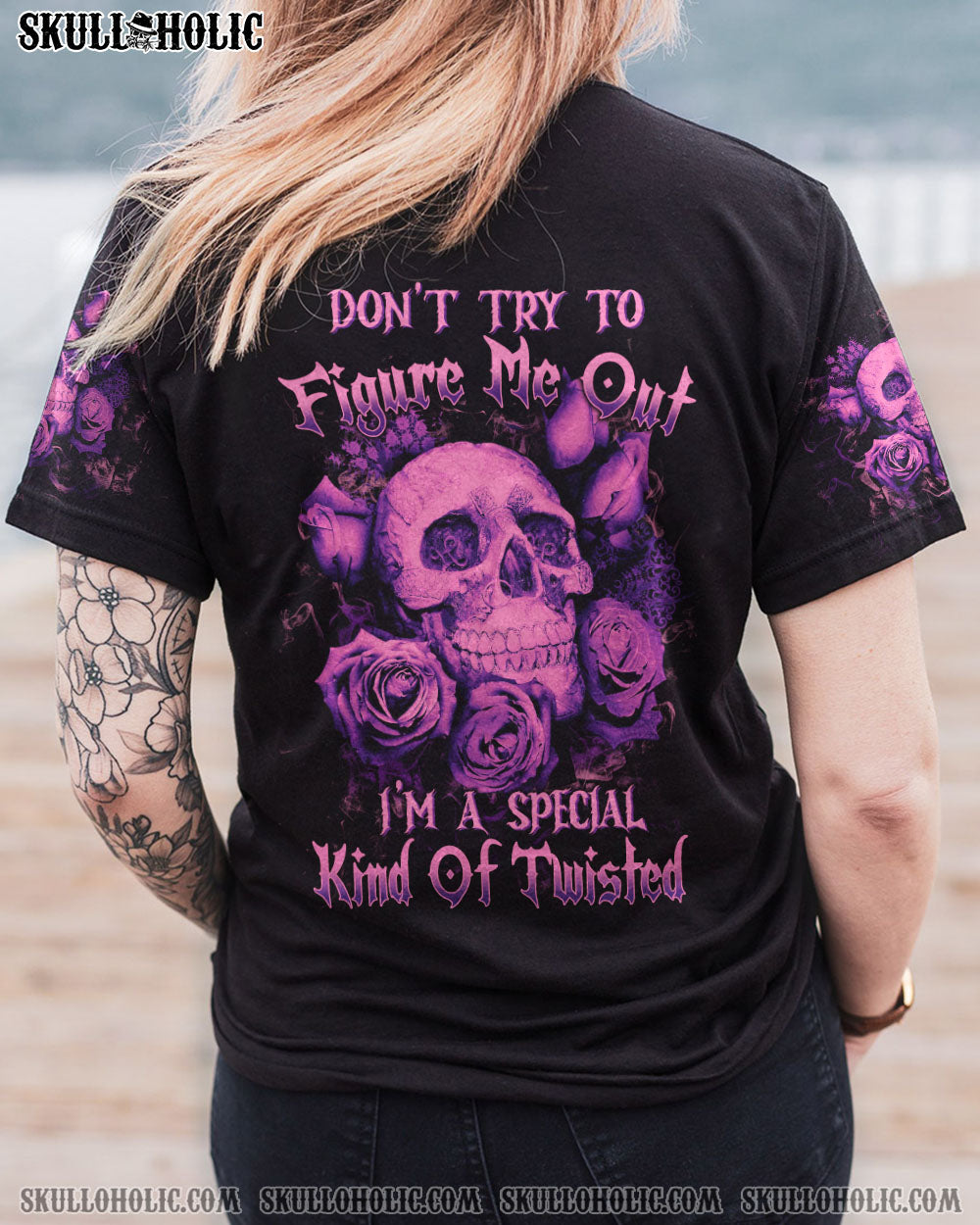 DON’T TRY TO FIGURE ME OUT PURPLE SKULL ROSE ALL OVER PRINT – TLTW1912221