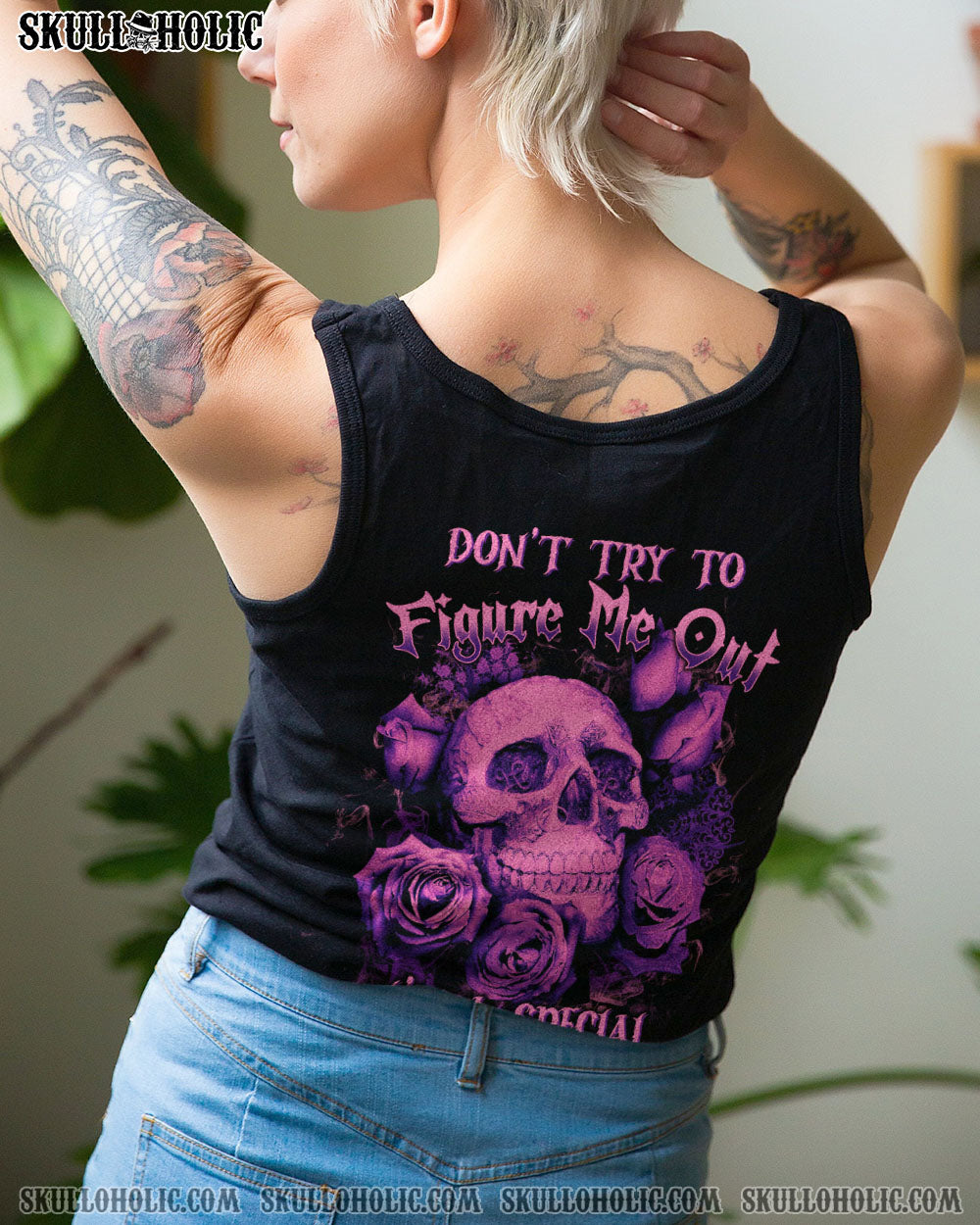 DON’T TRY TO FIGURE ME OUT PURPLE SKULL ROSE ALL OVER PRINT – TLTW1912221