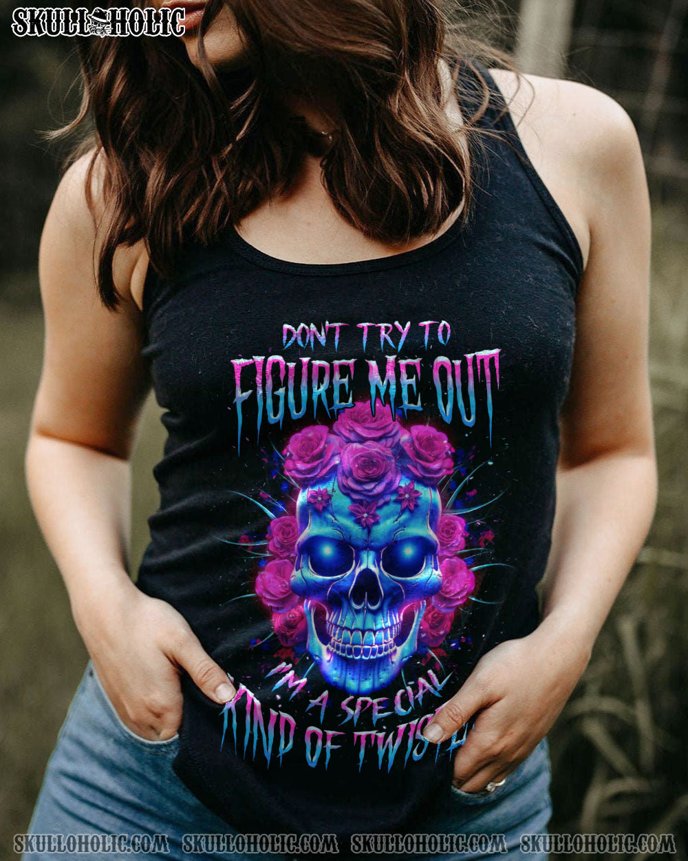 DON’T TRY TO FIGURE ME OUT ROSE SKULL GLOWING ALL OVER PRINT – TLNZ1505231