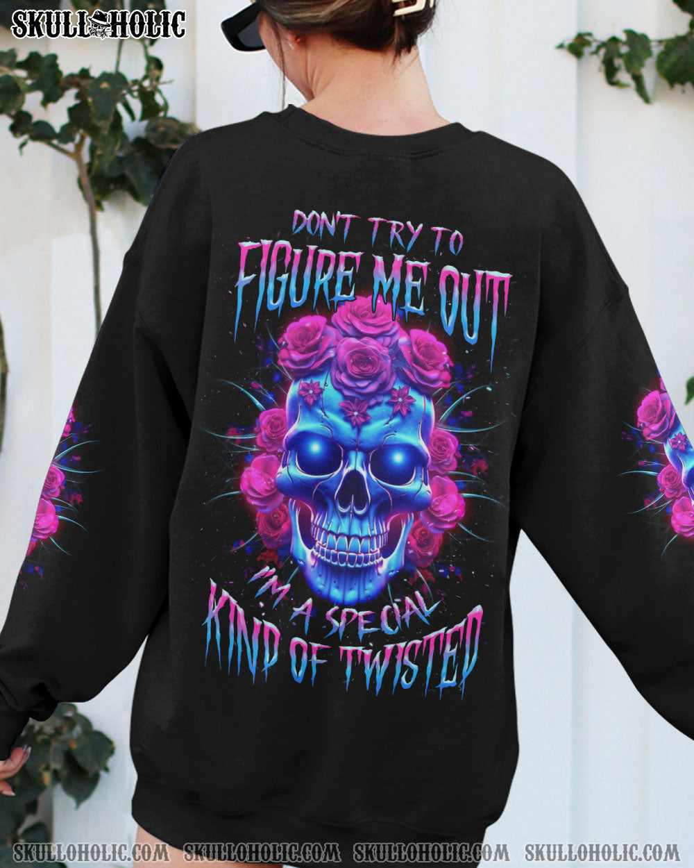 DON’T TRY TO FIGURE ME OUT ROSE SKULL GLOWING ALL OVER PRINT – TLNZ1505231