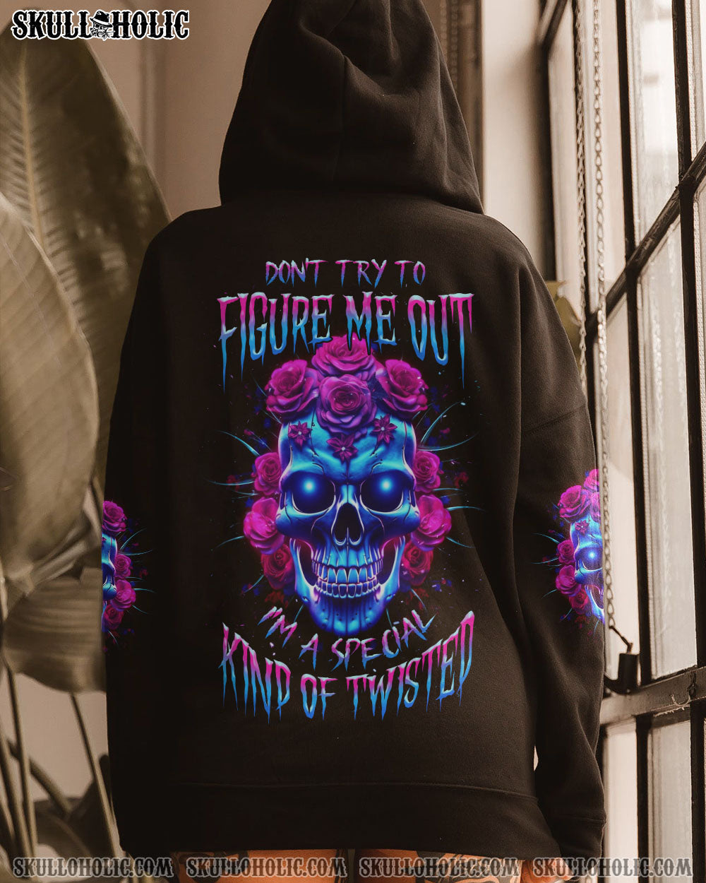 DON’T TRY TO FIGURE ME OUT ROSE SKULL GLOWING ALL OVER PRINT – TLNZ1505231
