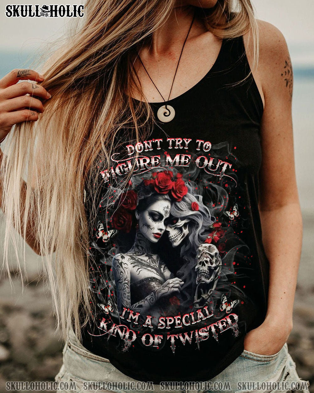 DON’T TRY TO FIGURE ME OUT SKULL ALL OVER PRINT – YHKD2803244