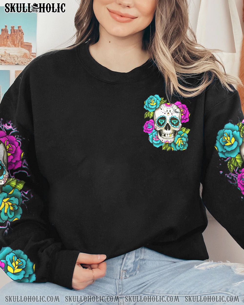 DON’T TRY TO FIGURE ME OUT SUGAR SKULL ROSE ALL OVER PRINT – TLTR1612221