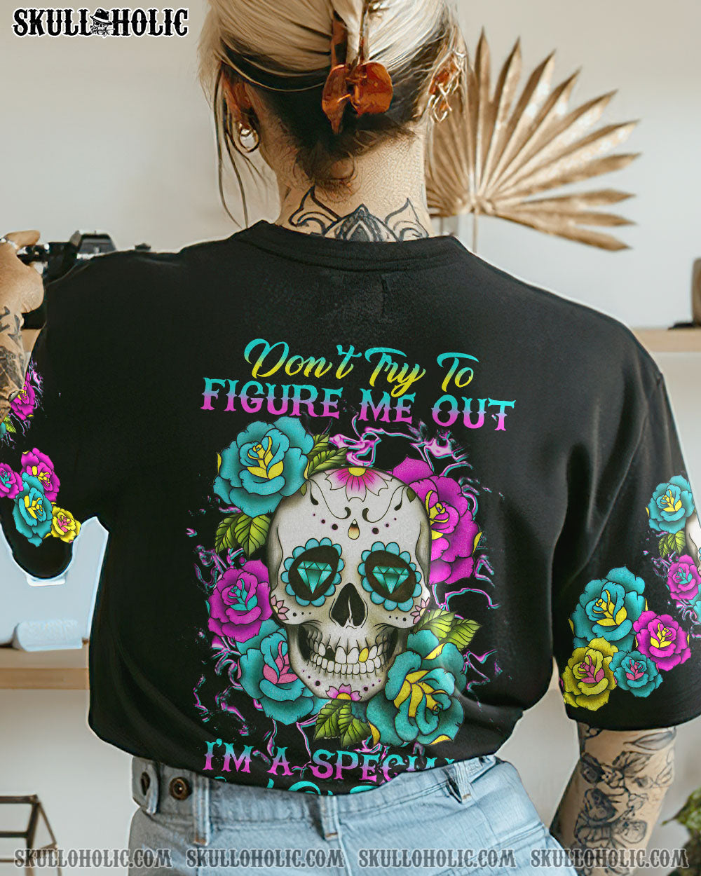 DON’T TRY TO FIGURE ME OUT SUGAR SKULL ROSE ALL OVER PRINT – TLTR1612221