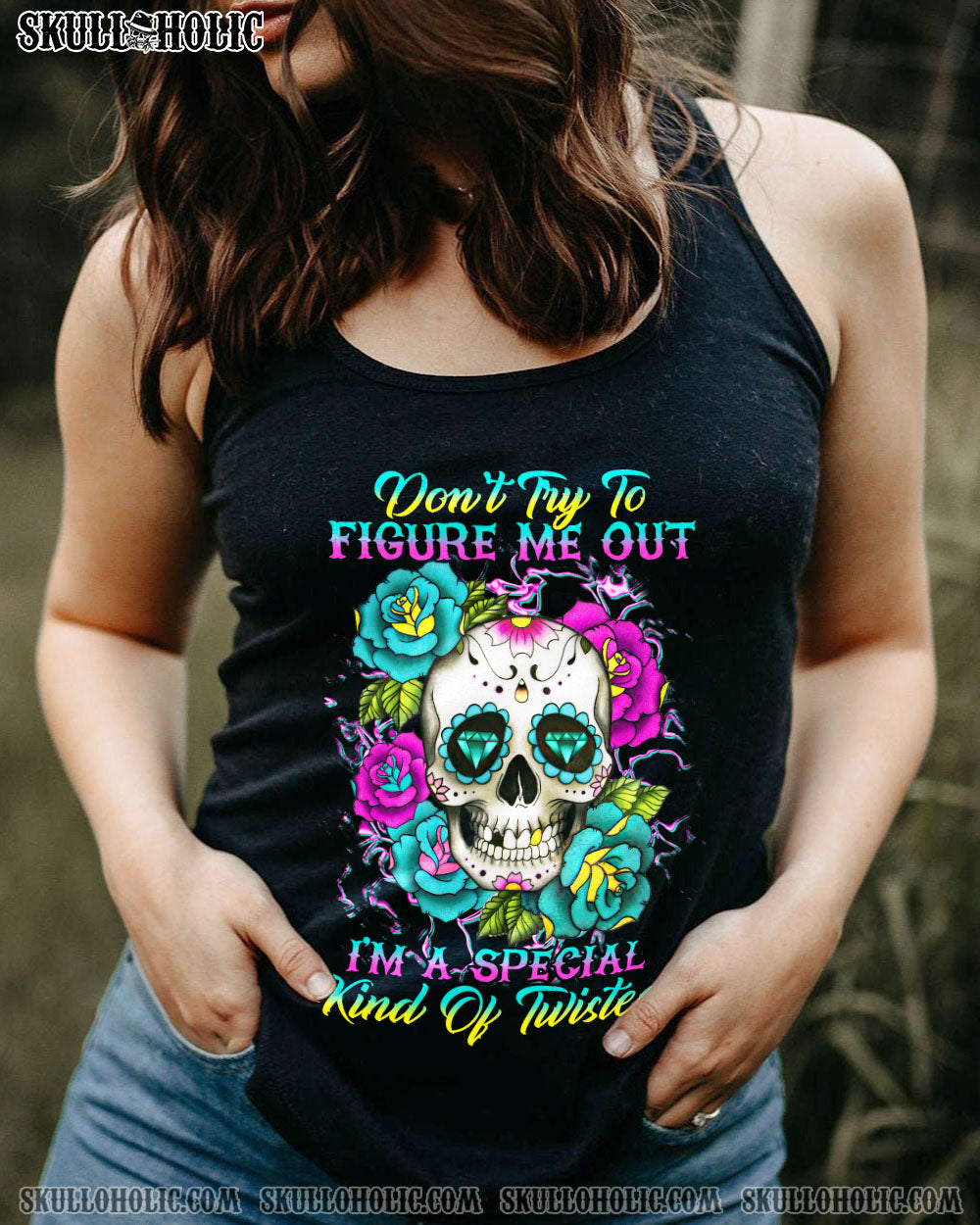 DON’T TRY TO FIGURE ME OUT SUGAR SKULL ROSE ALL OVER PRINT – TLTR1612221
