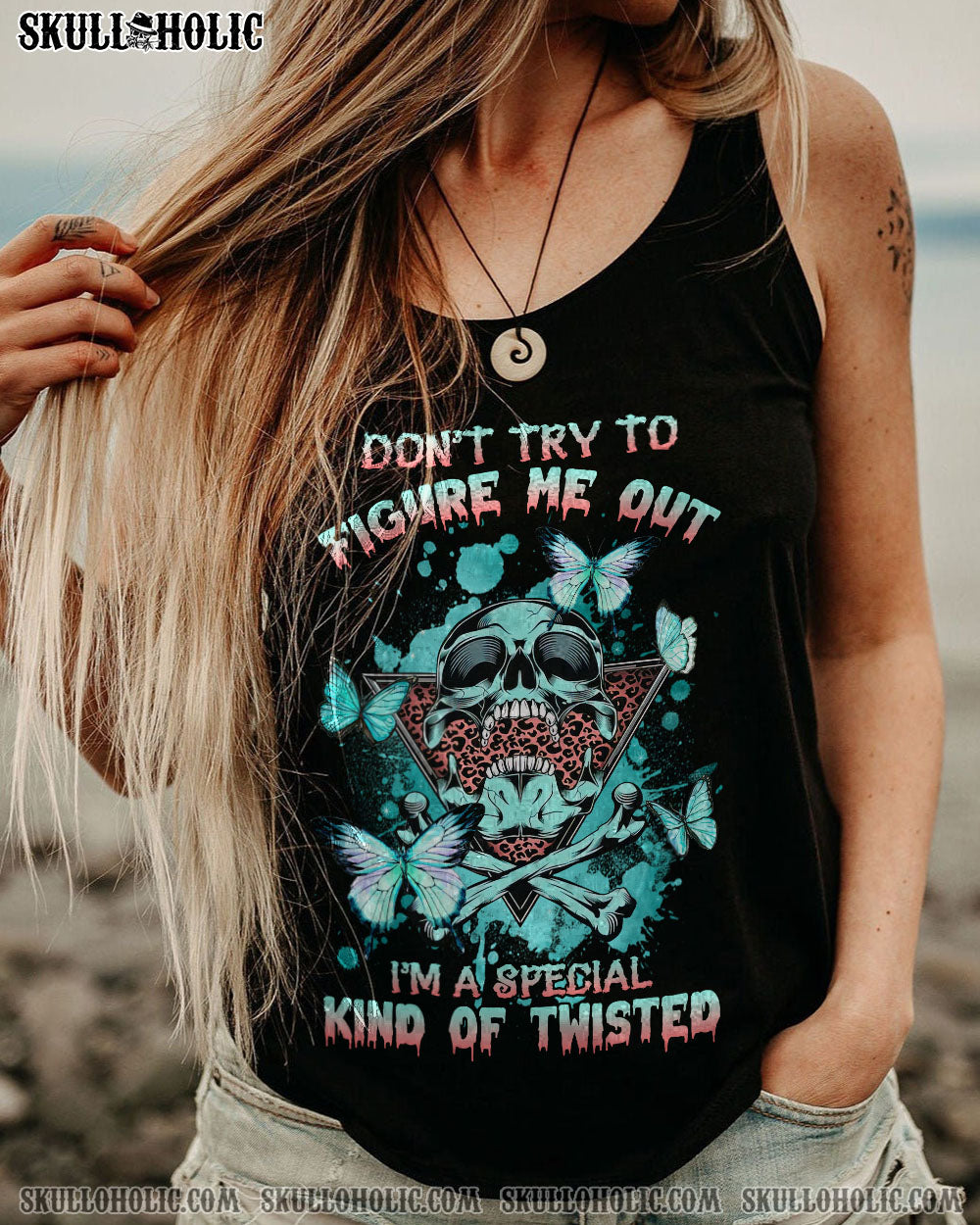 DON’T TRY TO FIGURE ME OUT TRIANGLE BUTTERFLY SKULL ALL OVER PRINT – TLNZ2712223