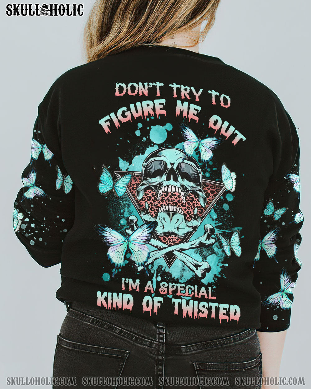 DON’T TRY TO FIGURE ME OUT TRIANGLE BUTTERFLY SKULL ALL OVER PRINT – TLNZ2712223