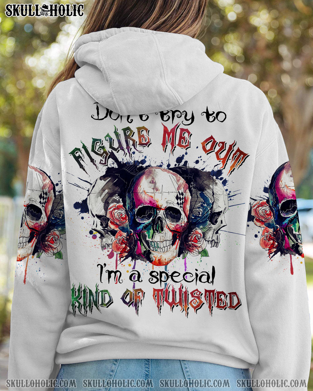 DON’T TRY TO FIGURE ME OUT WATERCOLOR SKULL ALL OVER PRINT – TLTR2412221