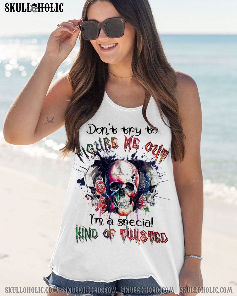 DON’T TRY TO FIGURE ME OUT WATERCOLOR SKULL ALL OVER PRINT – TLTR2412221