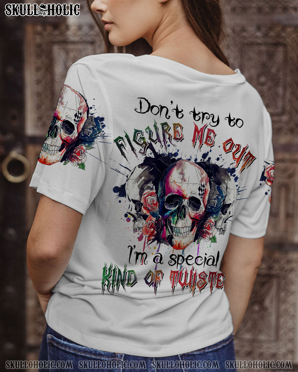 DON’T TRY TO FIGURE ME OUT WATERCOLOR SKULL ALL OVER PRINT – TLTR2412221