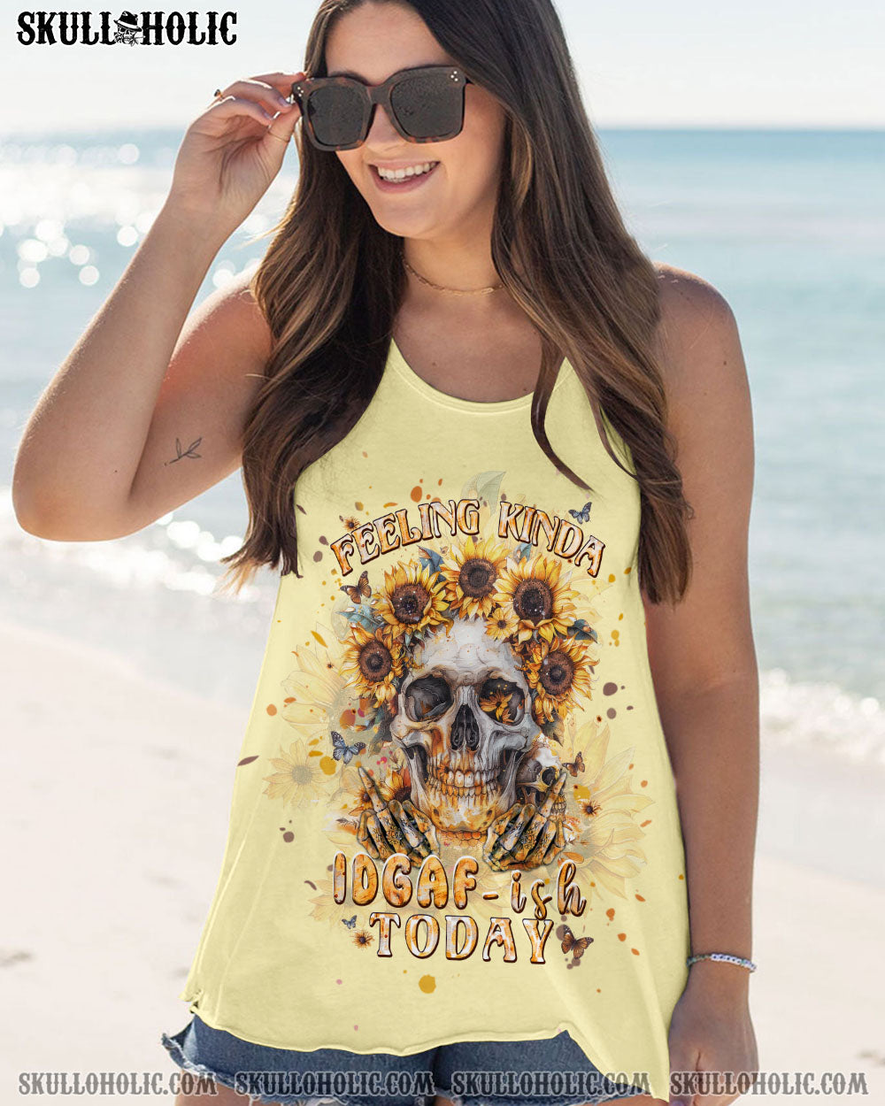 FEELING KINDA IDGAF-ISH TODAY SUNFLOWER SKULL ALL OVER PRINT – TLPQ2103242