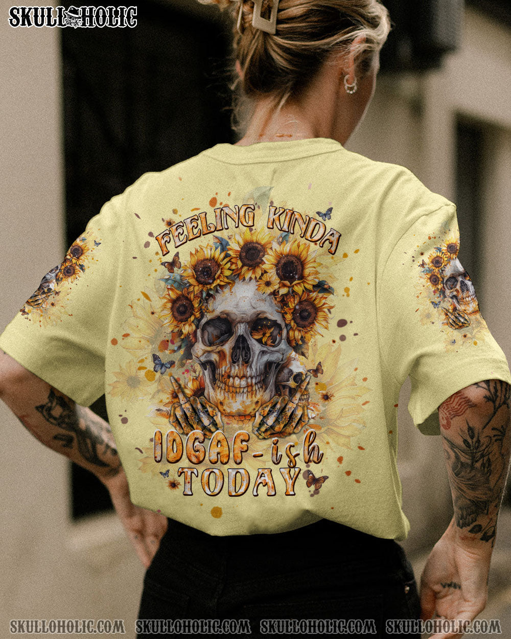 FEELING KINDA IDGAF-ISH TODAY SUNFLOWER SKULL ALL OVER PRINT – TLPQ2103242