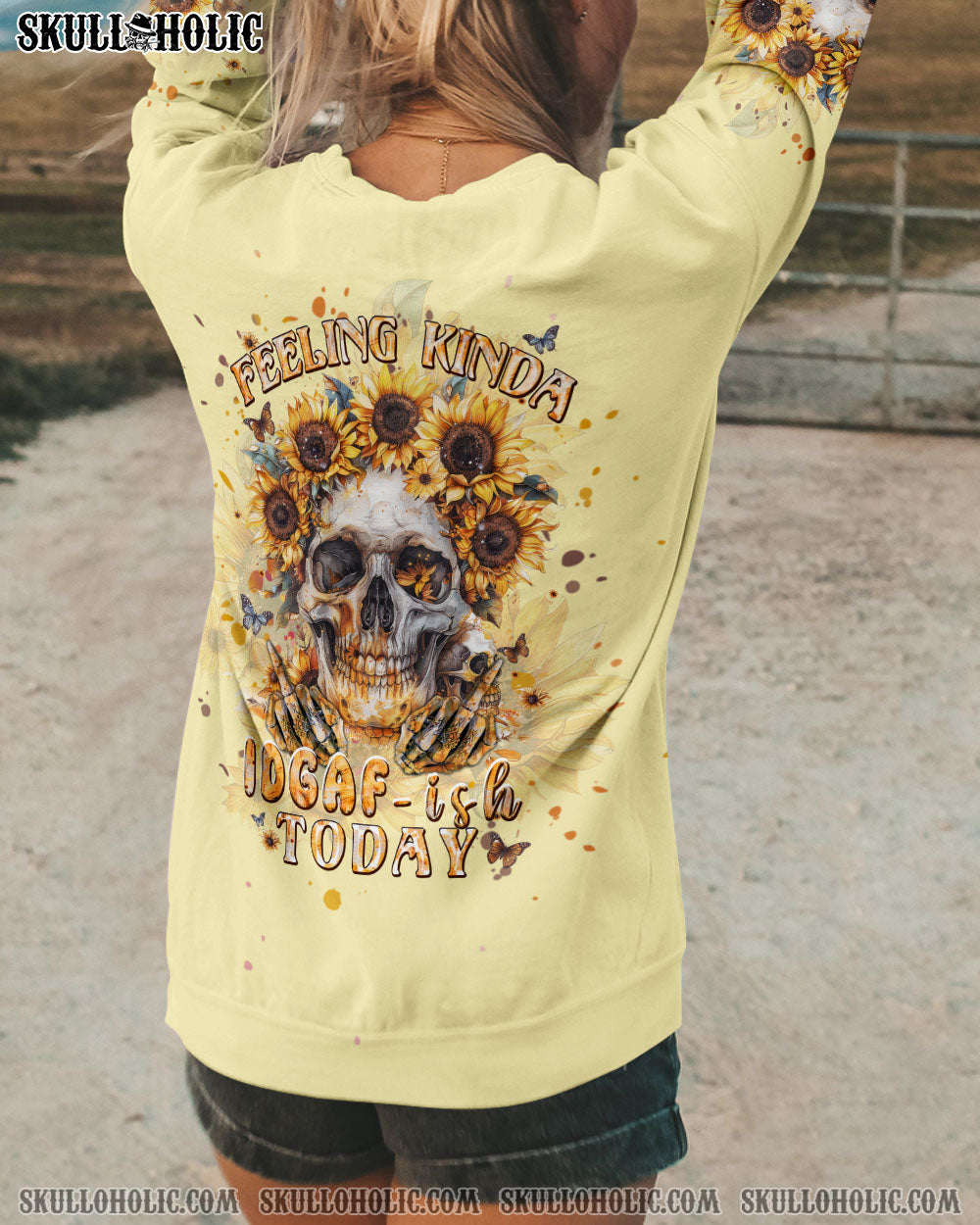 FEELING KINDA IDGAF-ISH TODAY SUNFLOWER SKULL ALL OVER PRINT – TLPQ2103242
