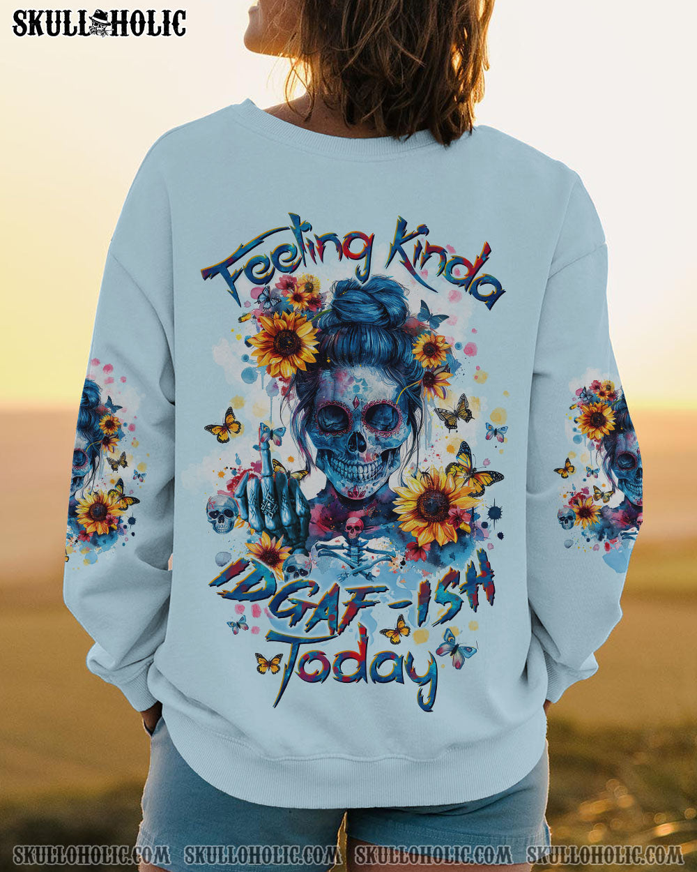 FEELING KINDA IDGAF-ISH TODAY SUNFLOWER SKULL ALL OVER PRINT – TLTW2103241